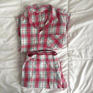 Victoria's Secret Flannel Long Pajama Set Pink, Red, White, Teal plaid Size L